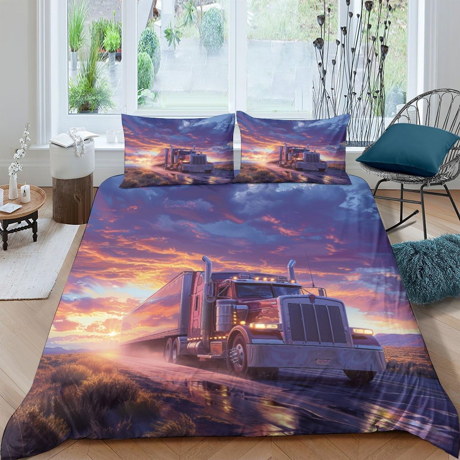 NRAOPEVVD Big Truck Duvet Cover Set 3 PCS Hotel Quality Quilt Cover Bedding Sets Bed Covers with Pillowcases with Zipper Closure Breathable Stylish Comforter King（220x240cm）