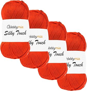 Silky Touch Acrylic Yarn - Soft Sport Weight Yarn for Crochet & Knitting - 100g / 383yds - 100% Microfiber Acrylic - Lightweight Fine Smooth YarnOrange - Dark Orange, 4 Skeins
