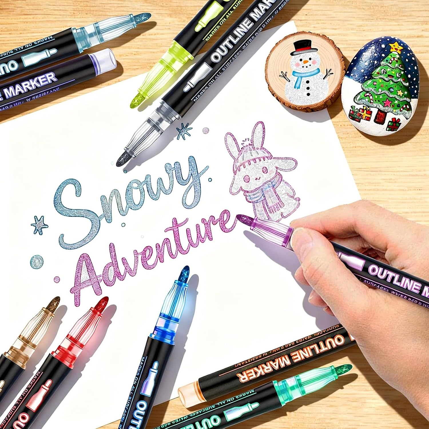Glitter Markers Self Outline Pens Metalli 48 Shimmer Tween Teen Girl Gifts litter Metallic Gel Pens Coloring, Outline Shimmer Markers Arts and Crafts Drawing Supplies, Outline Markers