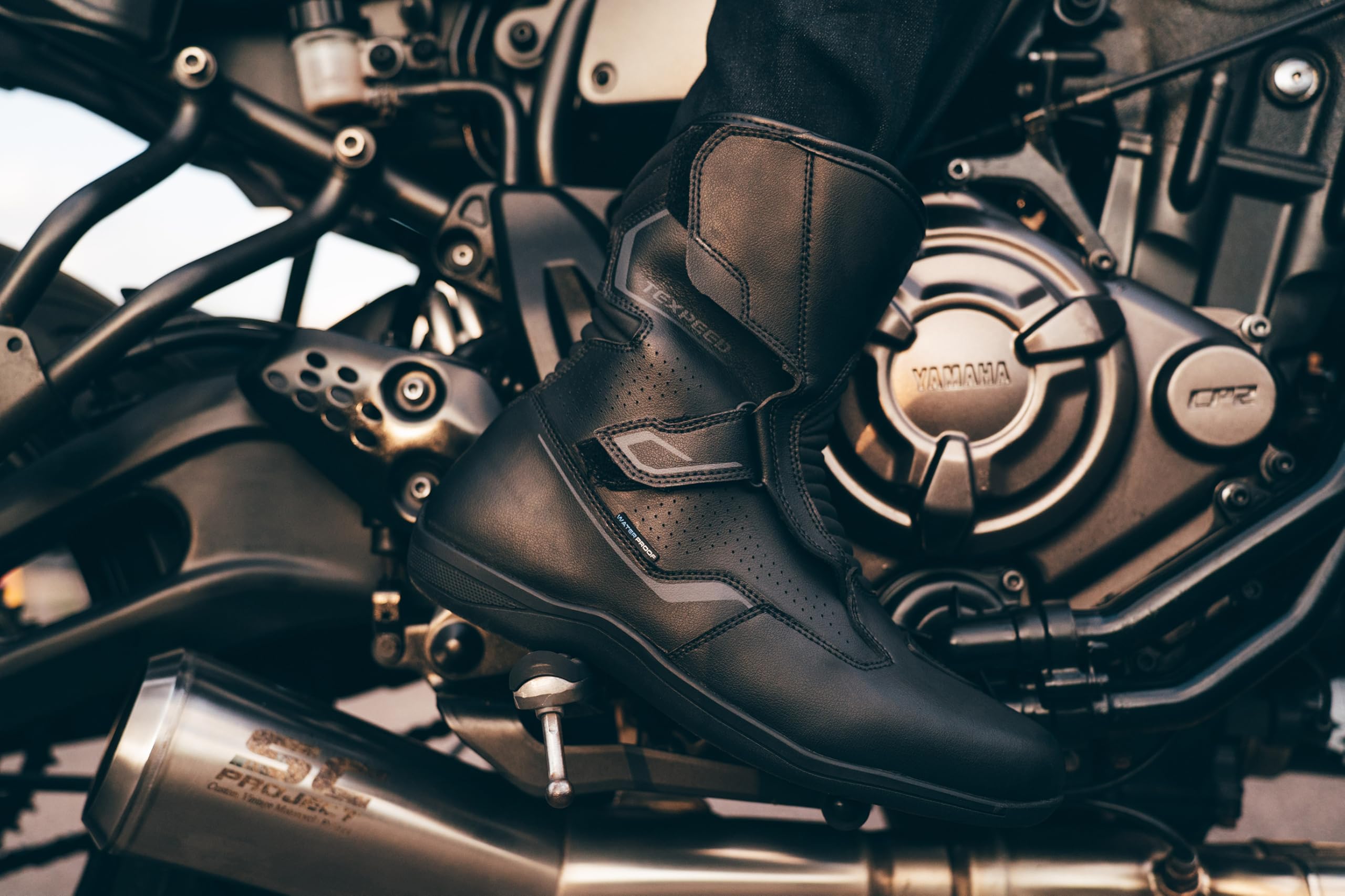 Texpeed Motorradstiefel Herren Leder – Cruiser, 100% wasserdicht, kurzer Schaft, CE-geprüft, Touring-Bikerschuhe – Schwarz - EU 42