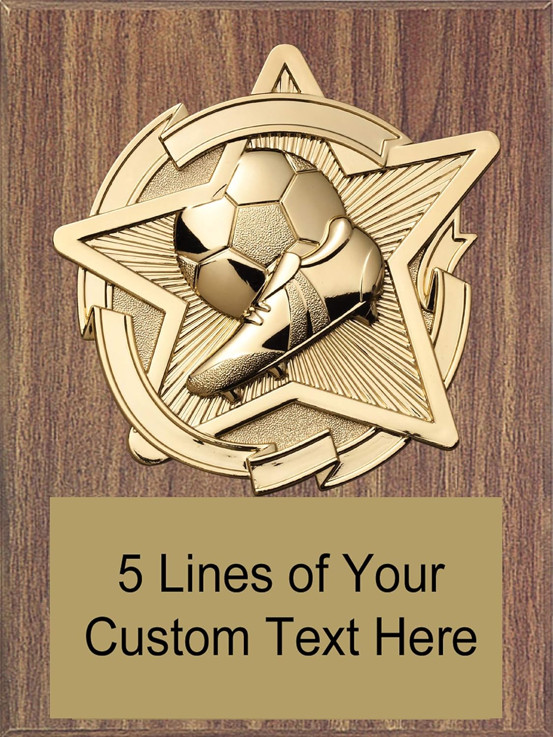 Express Medals 8 x 10 Walnut Finish Wood Soccer Star Plaque Trophy Award with Up to 5 Lines of Free Engraving