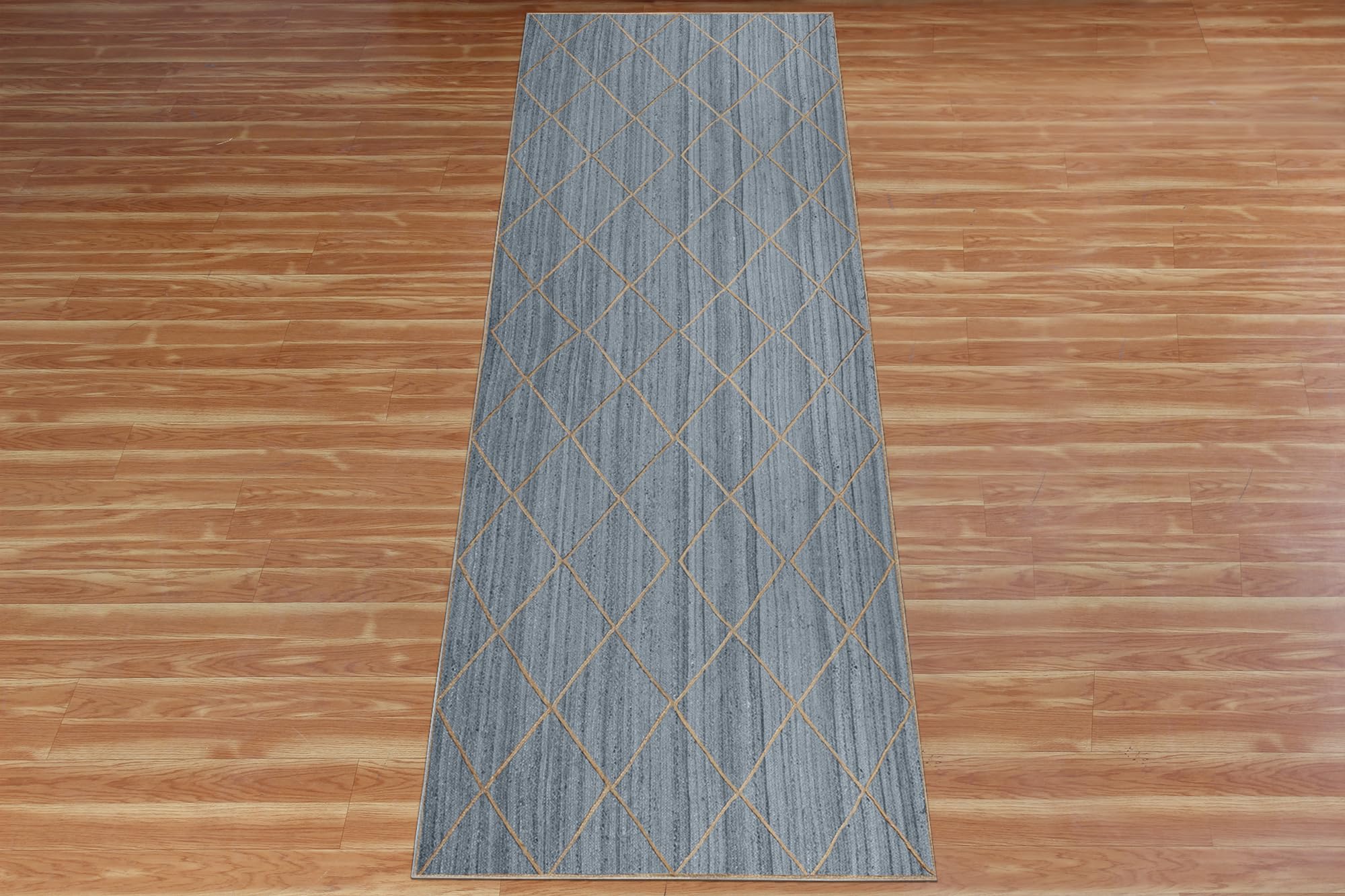 Bieżnik - Kilim dywan 2,6 x 14 cm, szary i beżowy pleciony dywan z juty do wewnątrz, na zewnątrz, dywan o dużym natężeniu ruchu, do domu i przedpokoju, na korytarz i chodnik na schody