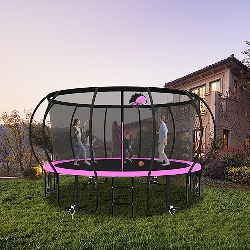 Miniatura 8 de Tranpoline - Tranpoline de 1500 libras 8 10 12 14 15 16 pies Tranpoline para niños y adultos Tranpoline con red de recinto, estacas de viento, aro