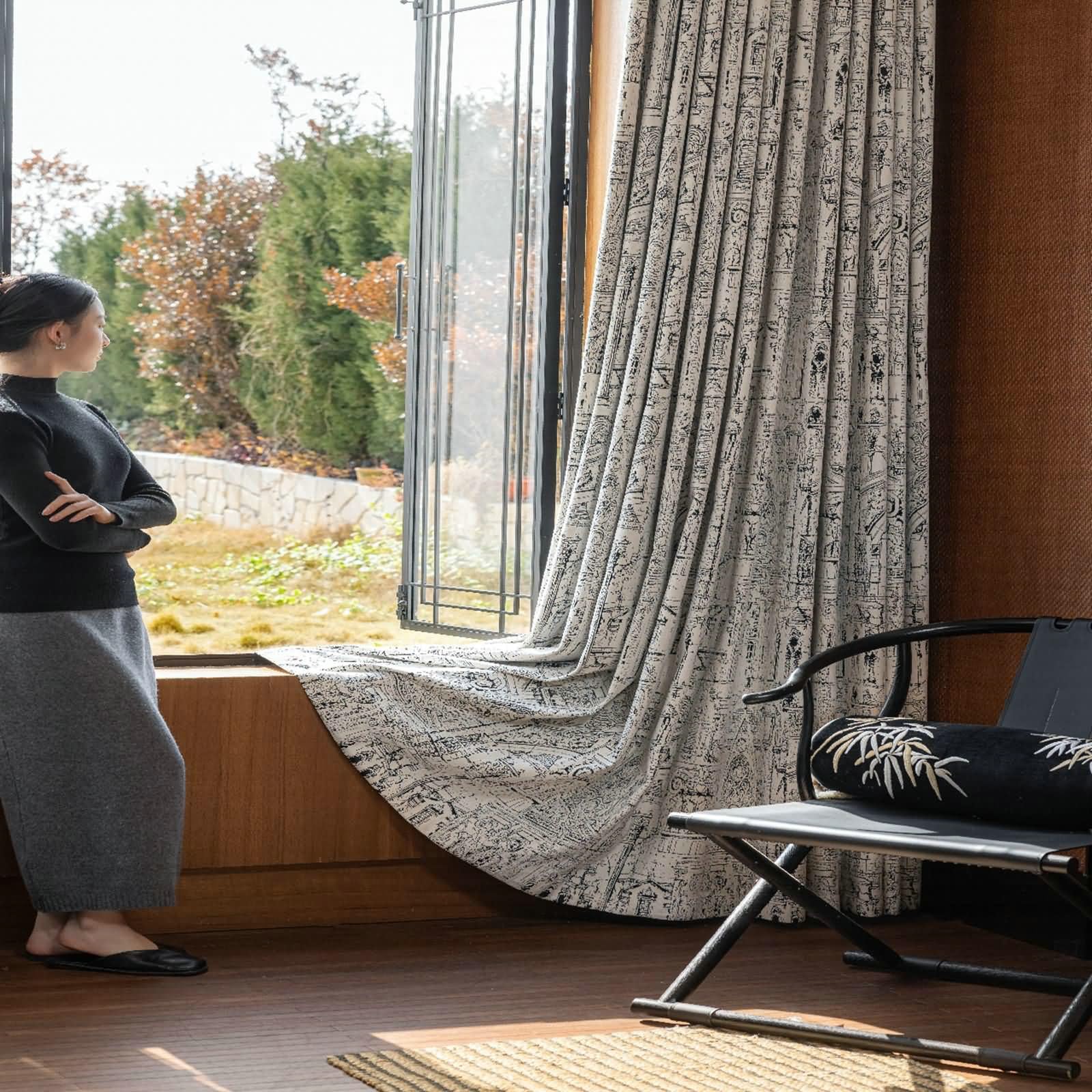 Vorhänge Blickdicht Ösen 2er Set, Gardine Vorhang 137x183 Geometrisch Muster Wohnzimmer Vorhang Fenster