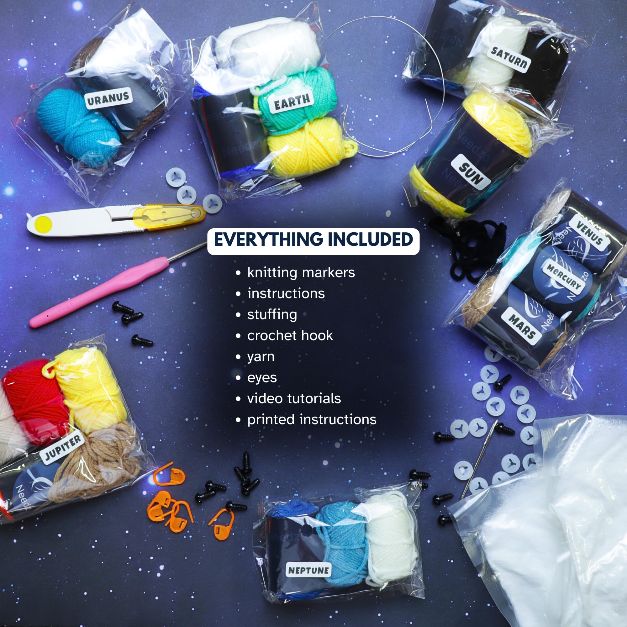 Amazon.com: Needzo Solar System Crochet Kit, Outer Space Amigurumi