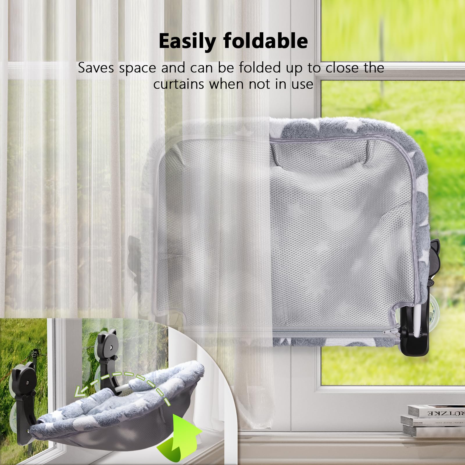 JUSNPOW - Paquete de 2 camas plegables y estables para gatos, inalámbricas, que brillan en la oscuridad, hamaca de ventana transpirable para pasar por alto, tomar el sol y escalar, soporta hasta 40