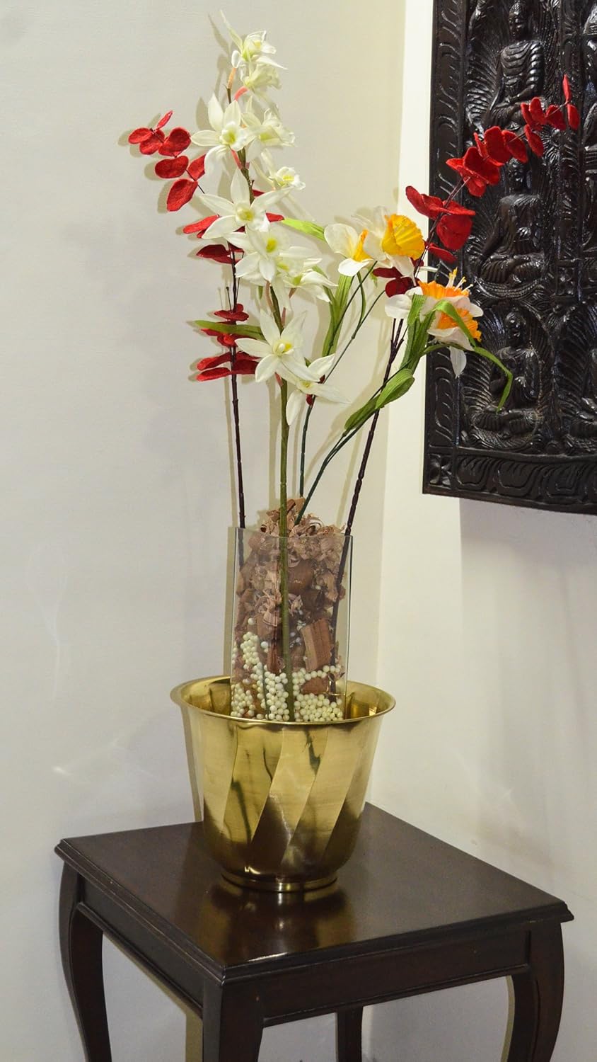 Handcrafted Brass Planter | Metal Planter | Table Top Planter | Flower Pot with Swirl Pattern - (8.5 x 10 inches)