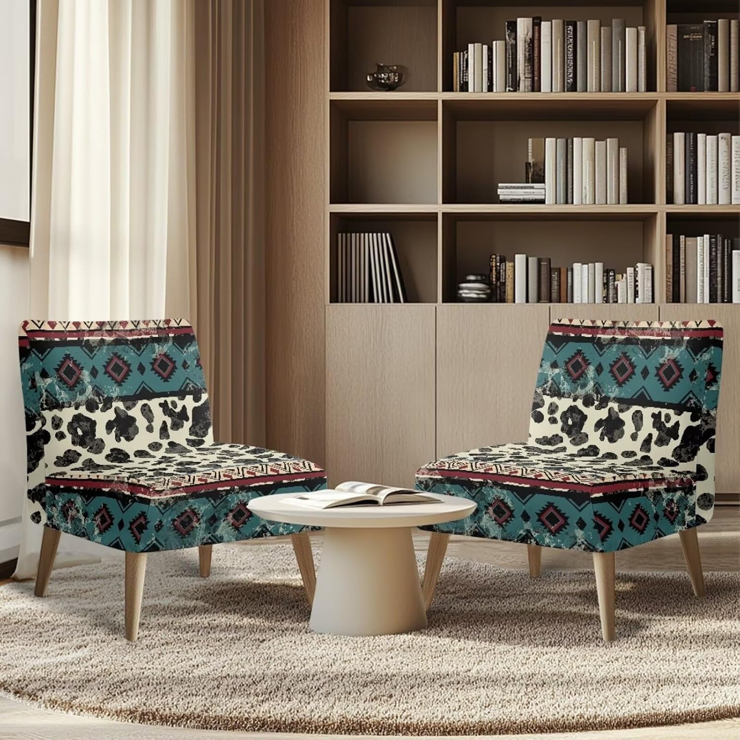 ZOUTAIRONG Geometry Cow Print Accent Chair Cover No Arms Chair Slipcovers for Living Room Armless Slipper Chair Covers Removable Furniture Protector Covers