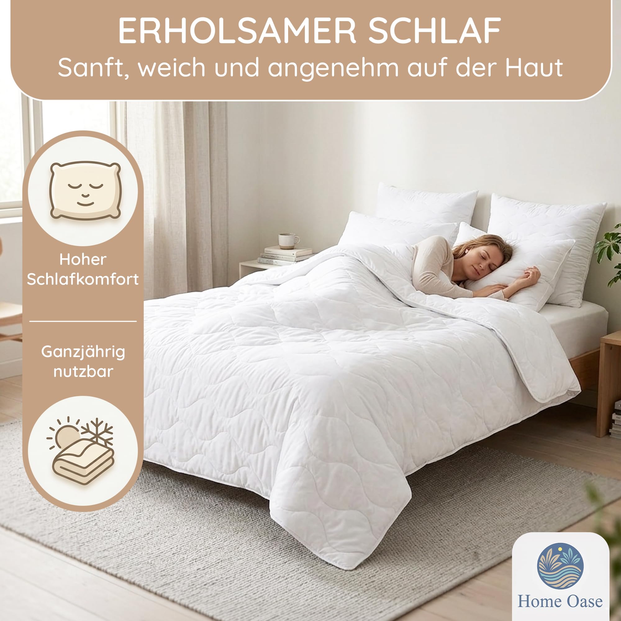 Bettdecken Set 4-teilig - 2X Ganzjahres Decke 135x200 + 2X Kissen 80x80 cm - ÖKO-TEX® Zertifiziert - pflegeleicht waschbar bis 95° - Bettenset weich & atmungsaktiv - Made in EU