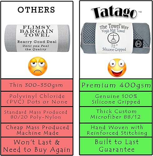 Miniatura 2 de Tatago Toalla antideslizante para esterilla de yoga caliente (72 pulgadas). Nuestra toalla de yoga caliente antideslizante de silicona y mezcla de