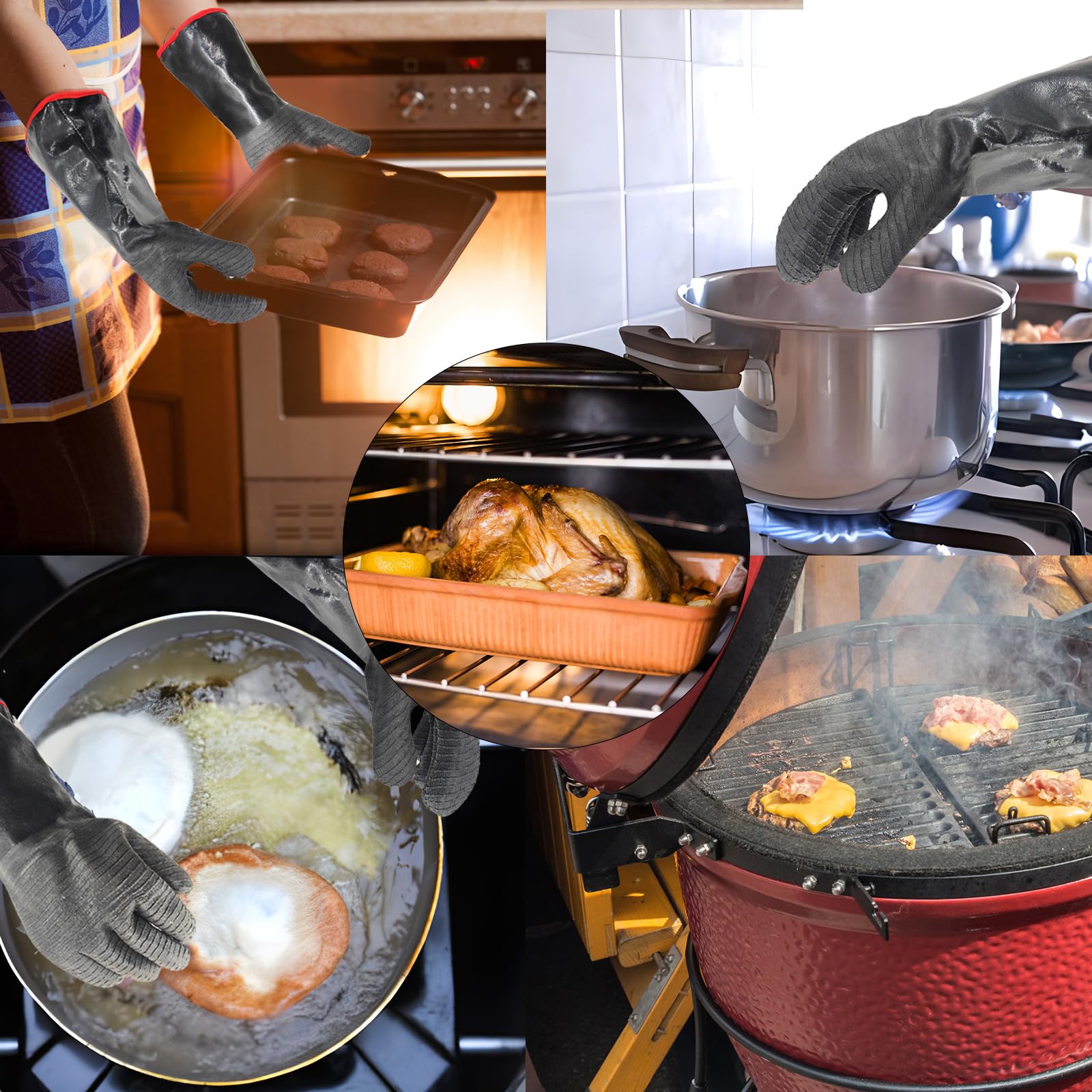 Guantes de barbacoa de -535.6 °C, guantes gruesos resistentes al calor, guantes de cocina impermeables para horno de cocina con gancho en S, parrilla/freidora/freidora Türkiye, guantes ignífugos,