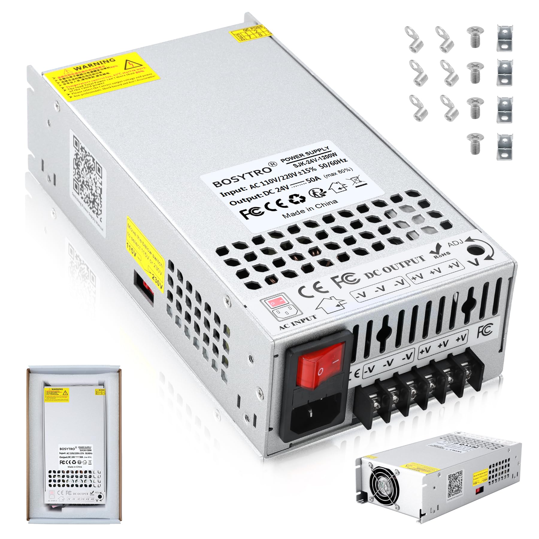 Upgrade zasilacz impulsowy 24 V, 50 A, 1200 W, 24 V, uniwersalny zasilacz AC110 V/220 V (SMPS) transformator LED do drukarki 3D, system bezpieczeństwa kamery CCTV, radia, projektu
