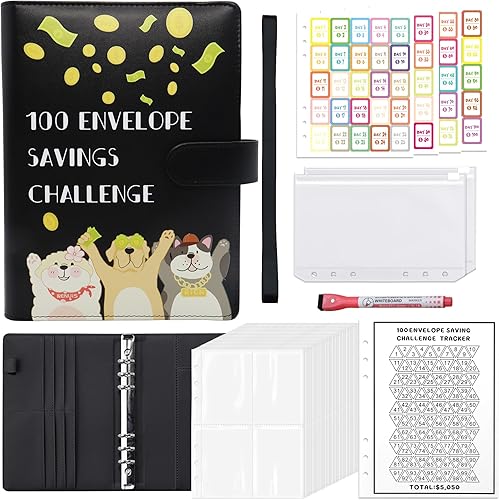 Carpeta de desafío de 100 sobres, carpeta de presupuesto de ahorro de dinero con sobres de efectivo, libro de desafíos de ahorro de dinero con