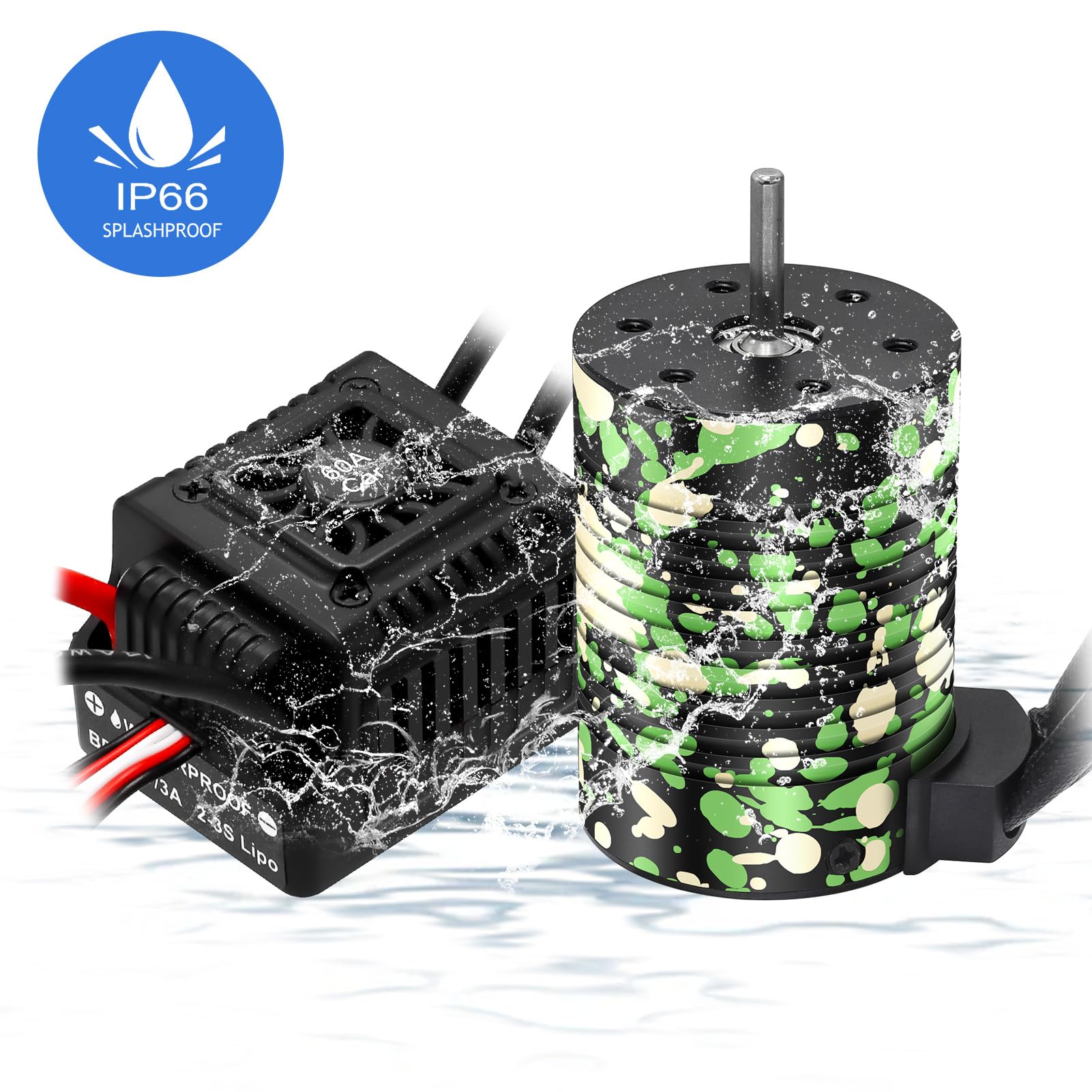 Motor sin escobillas GR3650 3900KV resistente al agua de 3,175 mm con controlador de velocidad eléctrico ESC sin sensores de 60 A, juego combinado y disipador de calor y tarjeta de