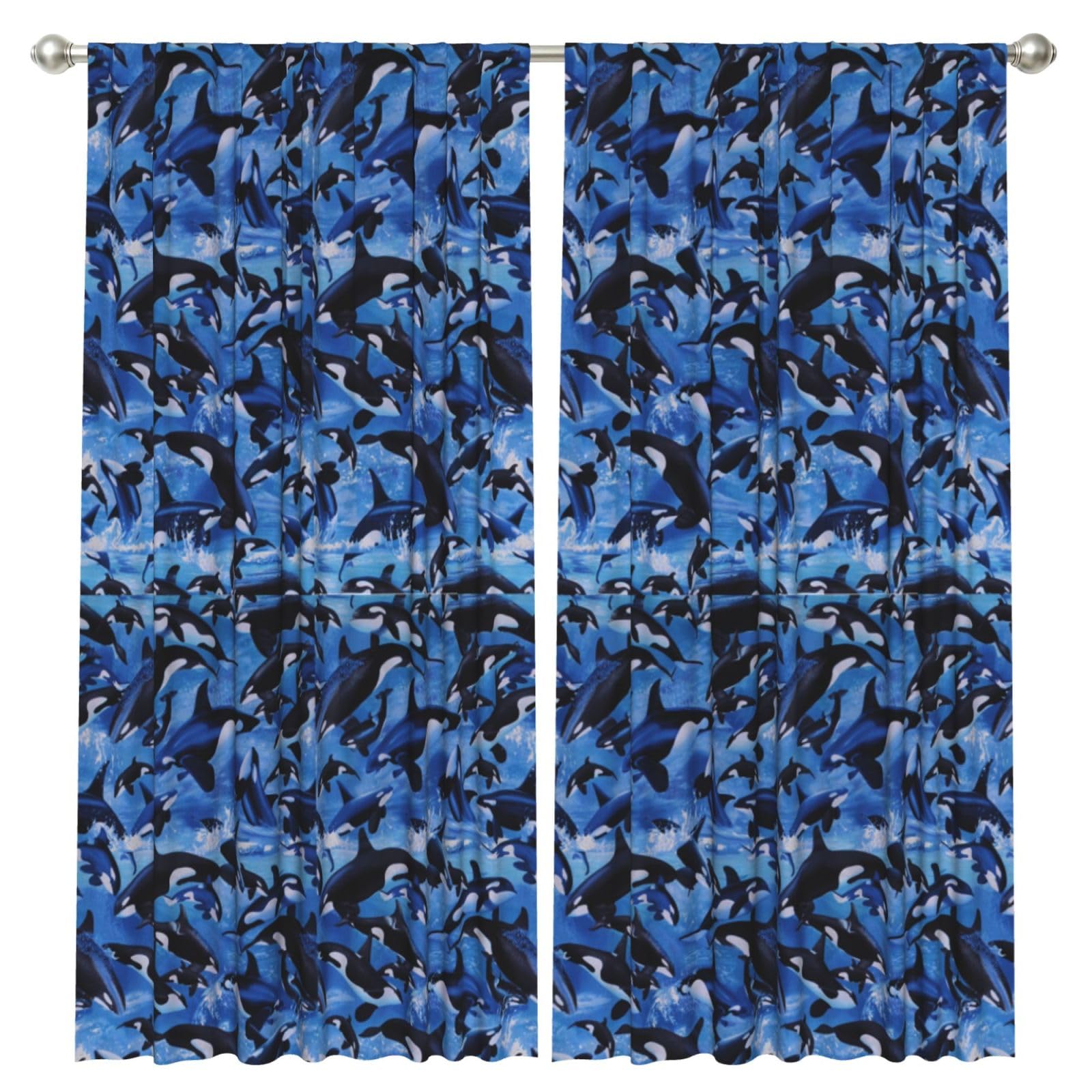 InOmak Killer Whales Orcas Sea, 2 Panels Window Curtains 52 x 84 Inch Blackout Curtains for Living Room Bedroom