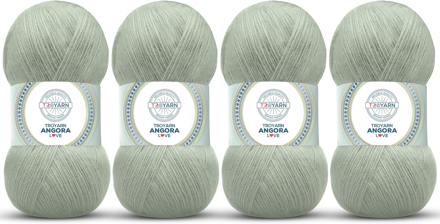 Angora Love 4-Skeins Pack - 20% Wool 80% Acrylic Thread for Crocheting - Lace Weight #1 Fingering and Socks Yarn (4 x 3.52 oz) / (4 x 601 Yds) (108515 - Green Almond)