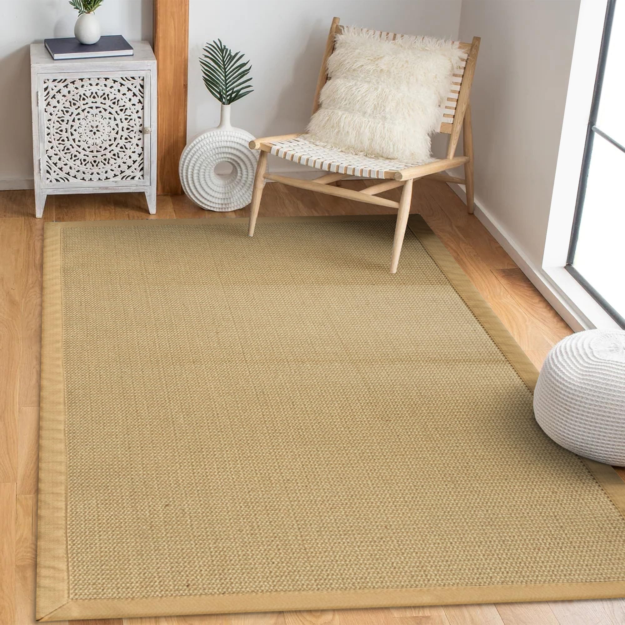 Floordirekt Sisal-Teppich Bombay 200x200 cm – Naturfaser Teppich mit Baumwollbordüre, Wohnteppich, Sisalteppich