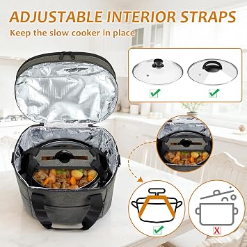 LUXJA Oval Insulated Slow Cooker Bag Compatible with 3 Quart CrockPot, Gray