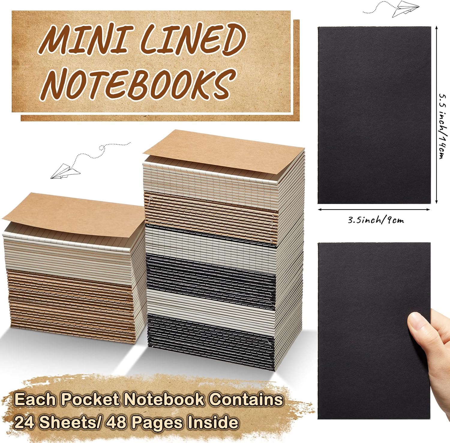 Mimorou 96 Pieces Mini Notebooks Bulk 3.5 x 5.5 Pocket Small Notepads Journals Lined and Blank Notebooks for Travelers Students Gifts Office School Supplies 24 Sheets/ 48 Pages Black and Brown - Image 2