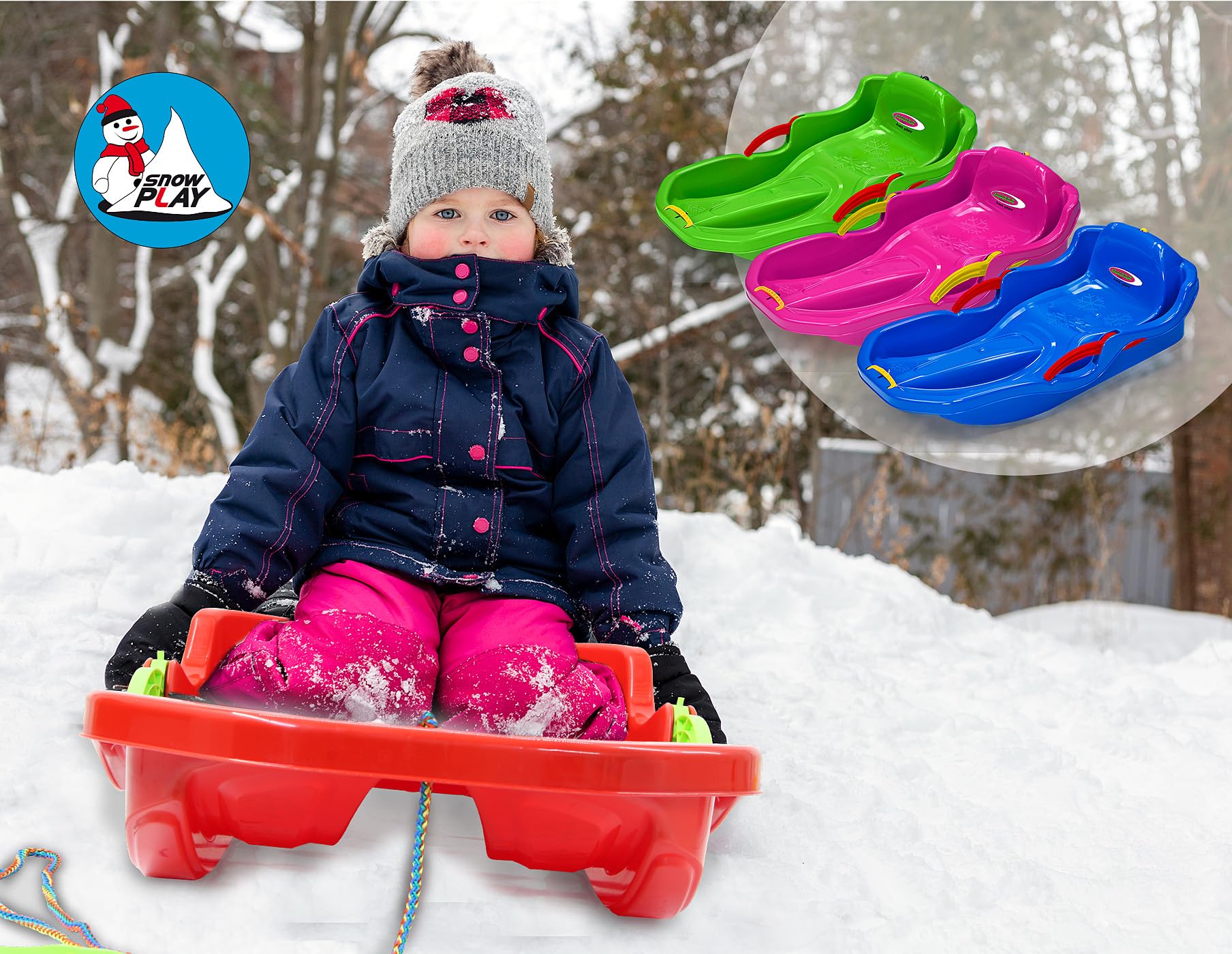 JAMARA 460539 Snow Play Bob Comfort 80 cm avec Frein – Direction par Levier de Frein, Construction aérodynamique, Plastique Durable, résistant aux Chocs, siège Ergonomique, Bleu,