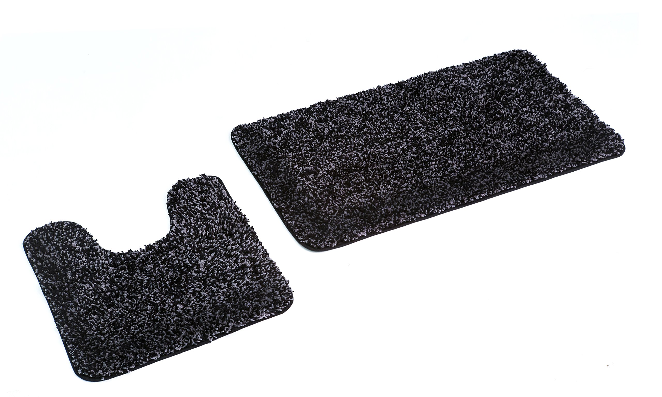 GOODWAY Set di 2 tappetini da bagno Bahama nero mélange con scollatura, super morbidi, antiscivolo, adatti per riscaldamento a pavimento
