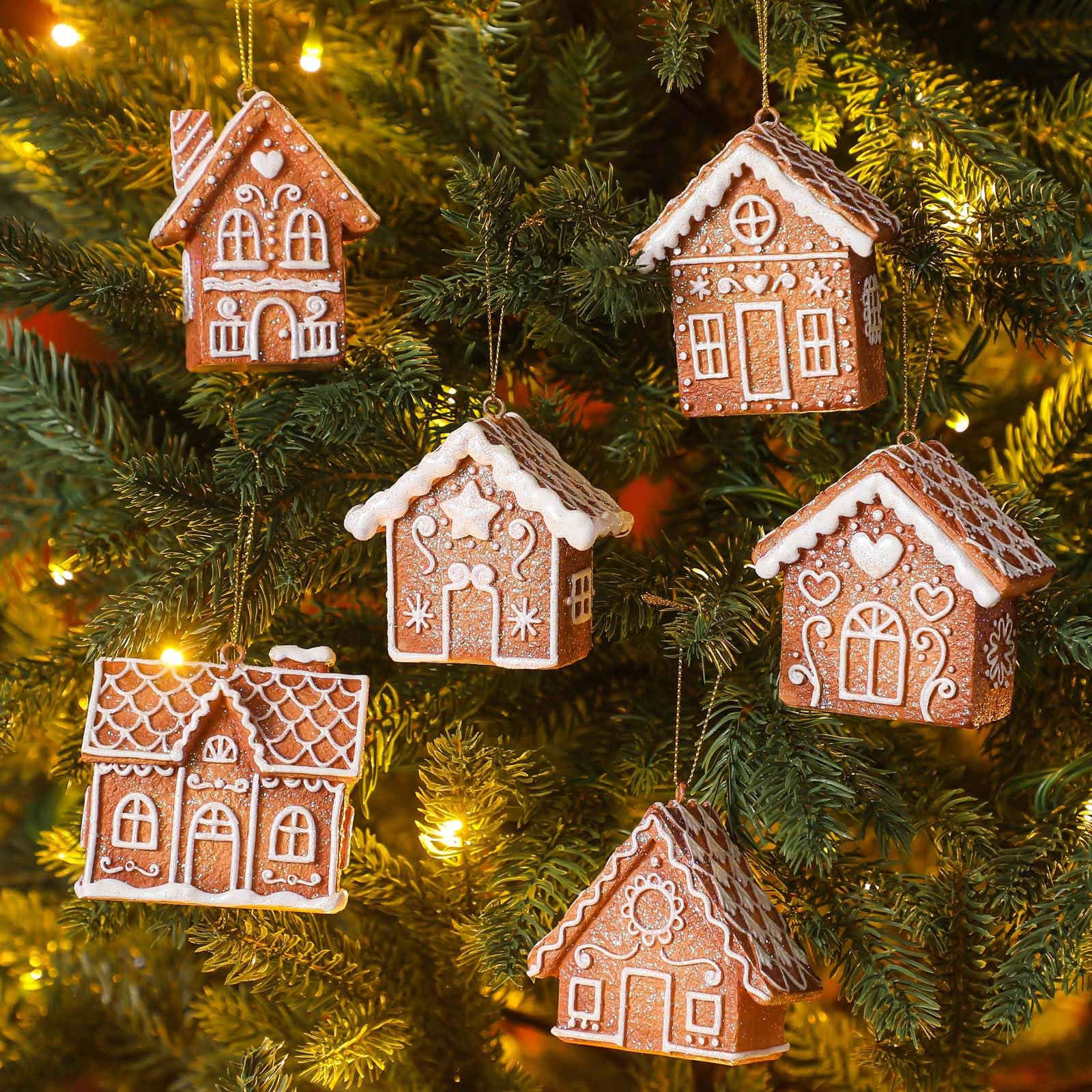 Weysat 6 Pcs Christmas Gingerbread House Ornament, Vintage