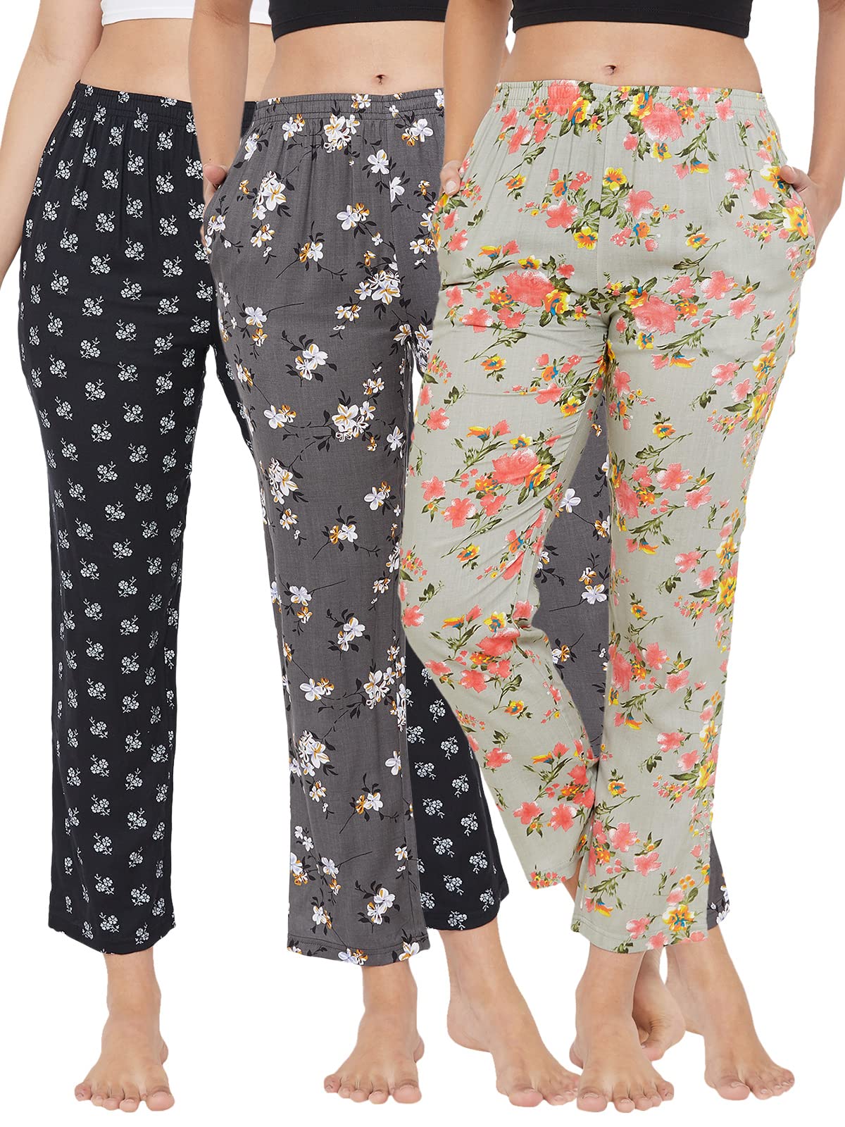 clovia Women'S Pack Of 3 Rayon Assorted Color & Prints Pyjama-picture-13