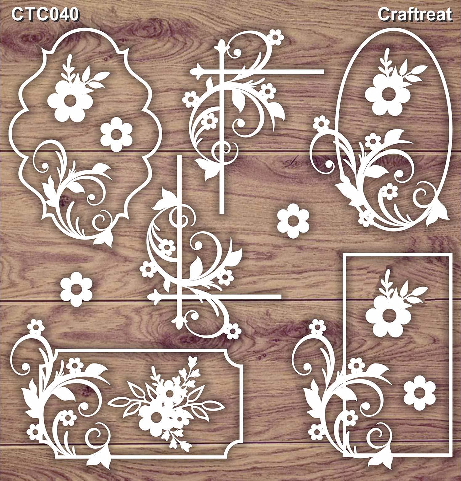 CrafTreat Florale lasergeschnittene Spanplatten-Verzierungen für Karten und Scrapbooking – Wirbelrahmen – Größe: 14 x 15 cm – Schnörkelverzierungen zum Basteln