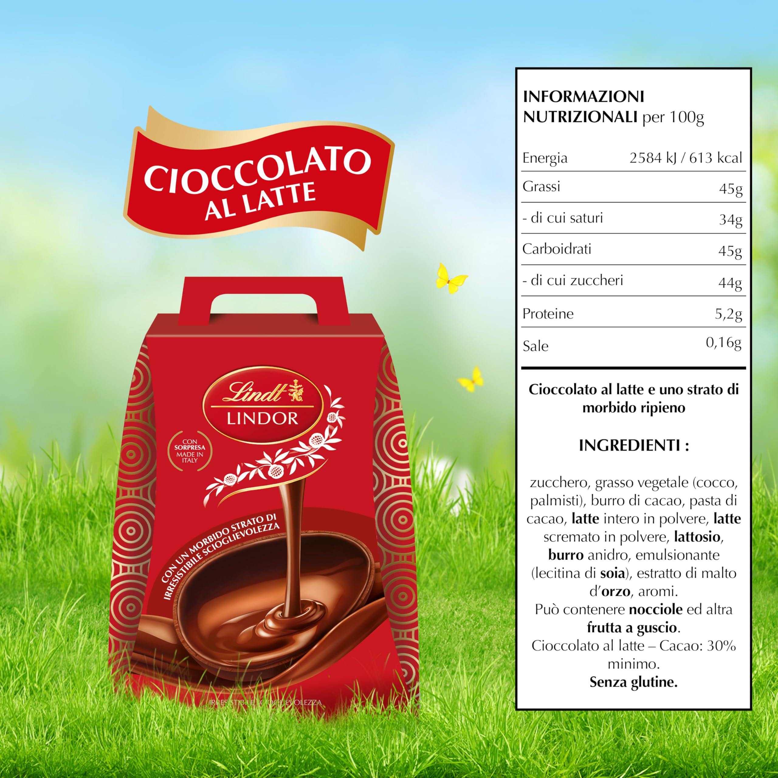 Lindt LINDOR Uova di Pasqua Cioccolato al Latte, Uovo al Cioccolato al Latte Doppio Strato con Sorpresa, 360g