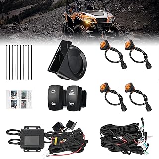 KEMIMOTO UTV Turn Signal Kit, Universal UTV ATV Street Legal Turn Signal With Rocker Switch & 105D Horn, Plug & Play Blinker Kit Compatible With Polaris, Can-Am, Kawasaki, Arctic Cat, CFMOTO, Pioneer
