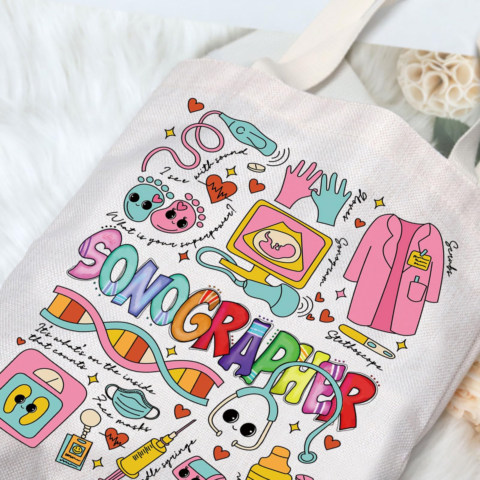 G2TUP Sonographer Canvas Tote Bag Sonography Tech Gift Ultrasound Technologist Shoulder Bag Sonographer Merch