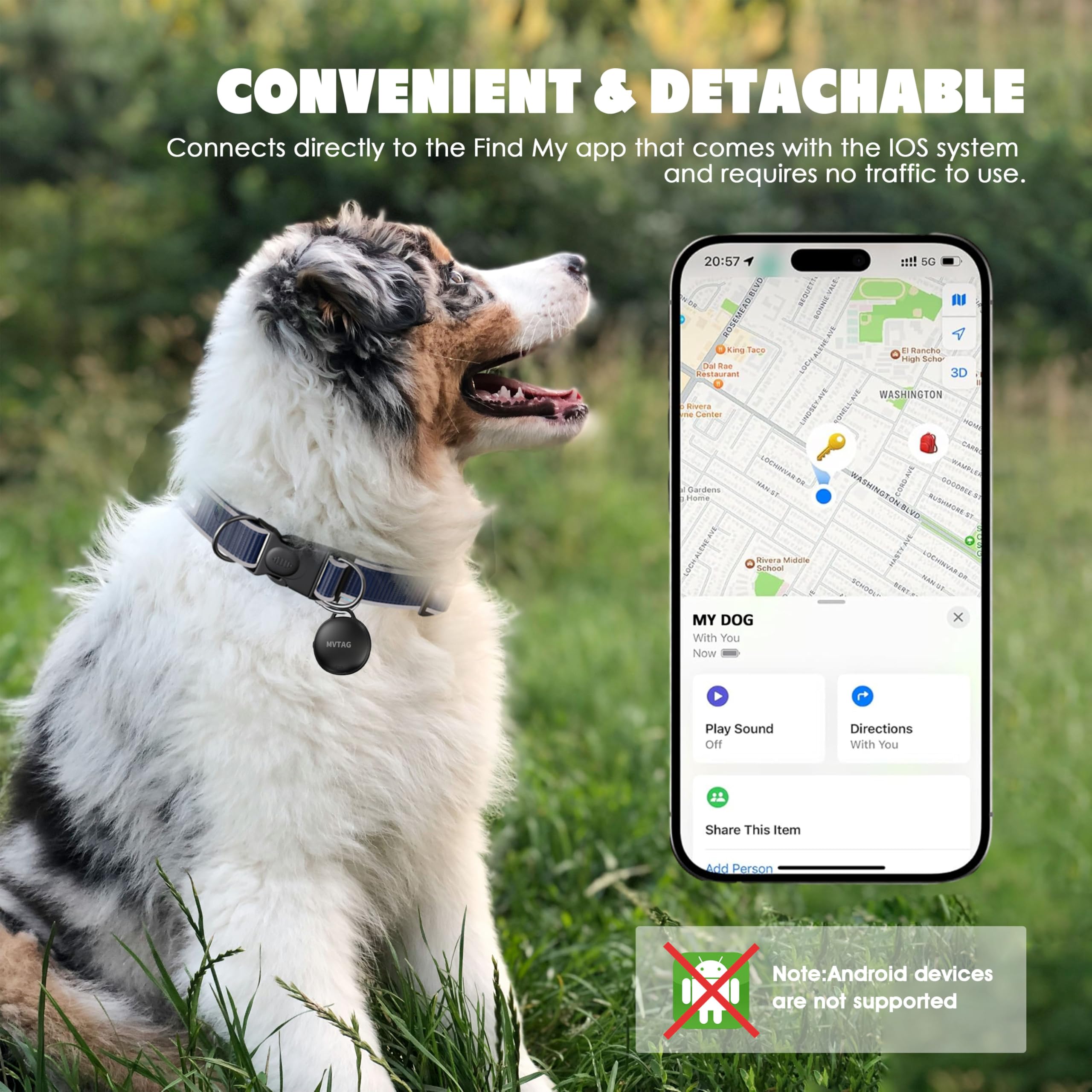 Dog Tracker GPS Collar No Monthly Fee, Real-Time Mini Pet Tracker for Small Medium Large Dogs, Reflective Waterproof Dog Tracking Collar with Bell, Indoor & Outdoor (Only for iOS) - image 3