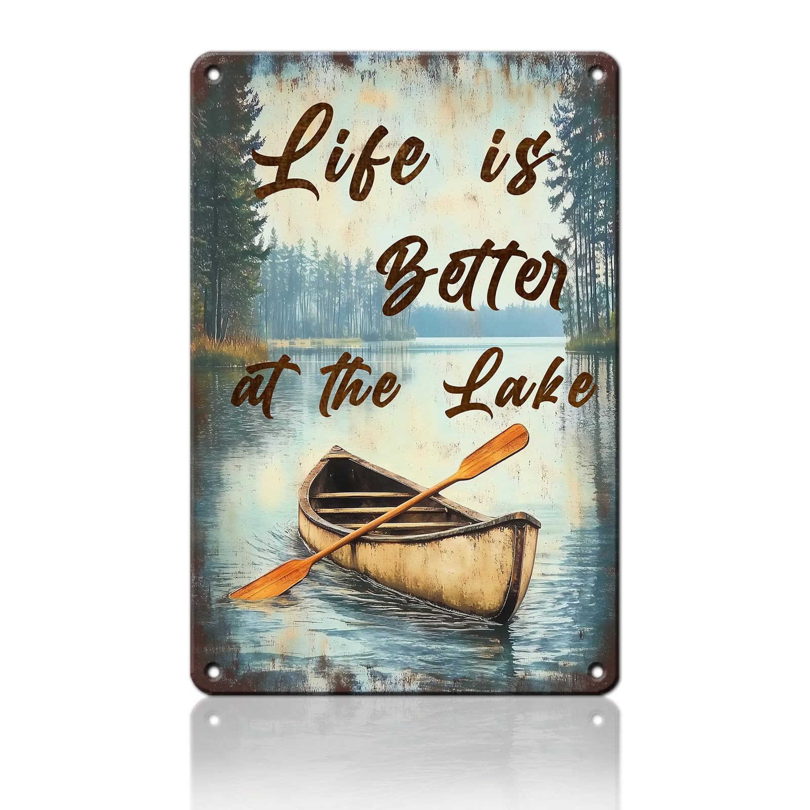 Anceky Vintage Life's Better at The Lake Metal Sign Retro Tin Sign Wall Decor for Plub Porch Home Garage Farmhouse 12×8 Inch