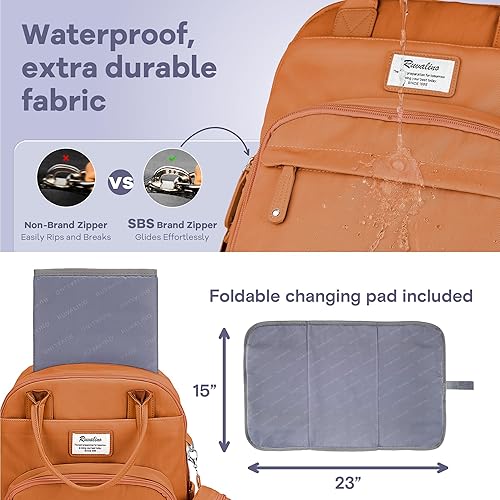 Miniatura 19 de RUVALINO Mochila para pañales, paquete de viaje multifunción, bolsas cambiadoras de bebé, gran capacidad, impermeable, gris oscuro Verde