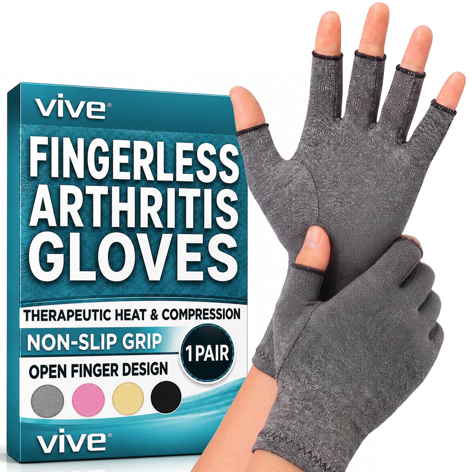 Vive Arthritis Gloves - Men, Women Rheumatoid Compression Hand Glove for Osteoarthritis- Arthritic Joint Pain Relief - Carpal Tunnel Wrist Support - Open Finger, Fingerless Thumb for Computer Typing-image-41