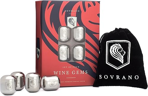 Sovrano - Juego de 4 enfriadores de vino de acero inoxidable para enfriar el vino o su bebida favorita incluye caja de regalo y bolsa de
