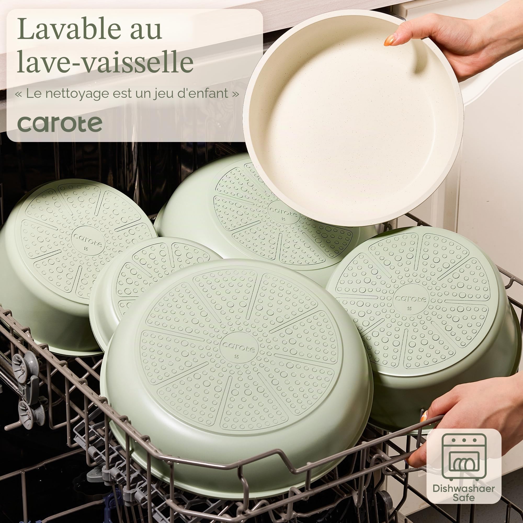 CAROTE Lot de casseroles et poêles, ensemble de ustensiles de cuisine antiadhésifs avec poignée détachable, 19 pièces, ustensiles de cuisine pour induction avec poignée amovible, ensemble de cuisine