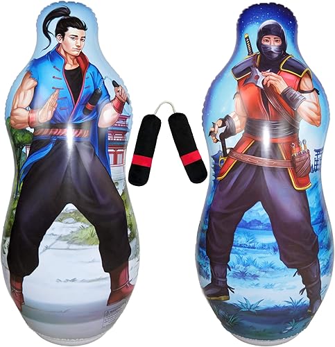 Saco de boxeo inflable para niños con juego de monjas de felpa Bolsa Bop de doble cara de 48 pulgadas para niños, niñas y niños de todas las edades