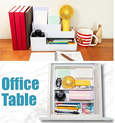 Miniatura 4 de YPath 8 organizadores apilables para cajones de escritorio, versátiles para baño y tocador, contenedores blancos para accesorios de escritorio de