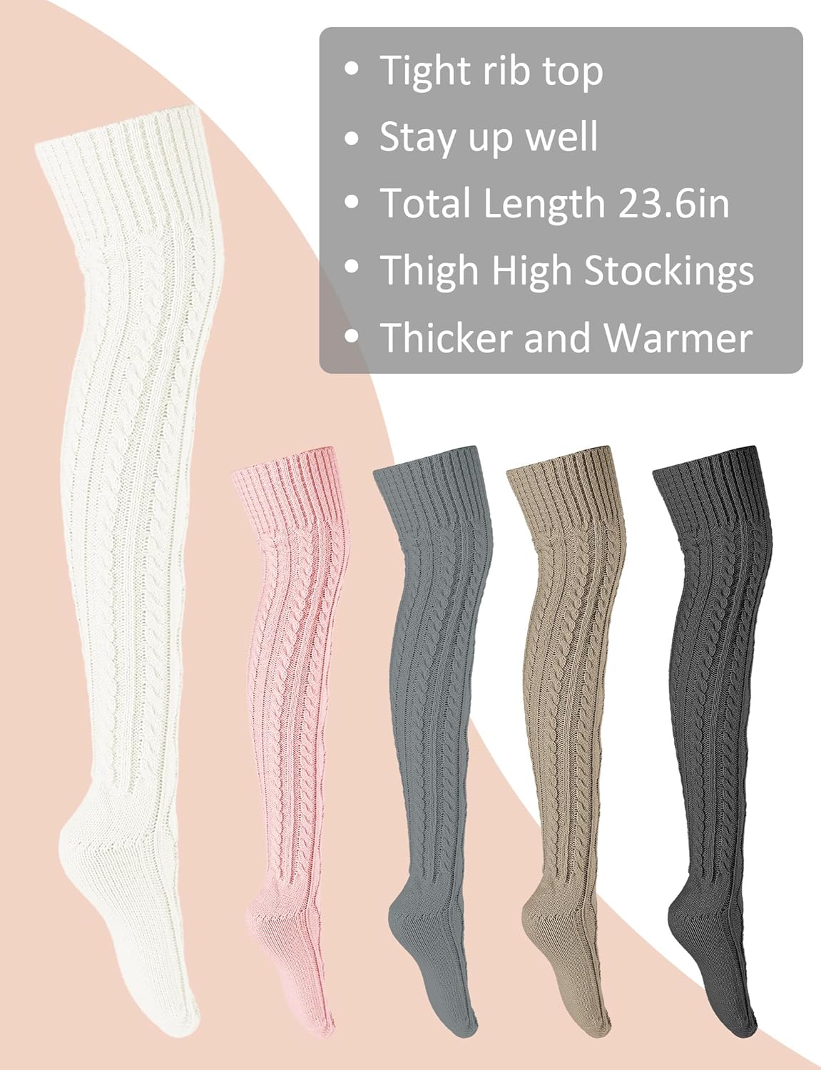 Buauty Women's Thigh High Socks Cable Knitted Knee High Socks Over The Knee Leg Warmers Extra Long Winter Stockings Fashion - Image 6