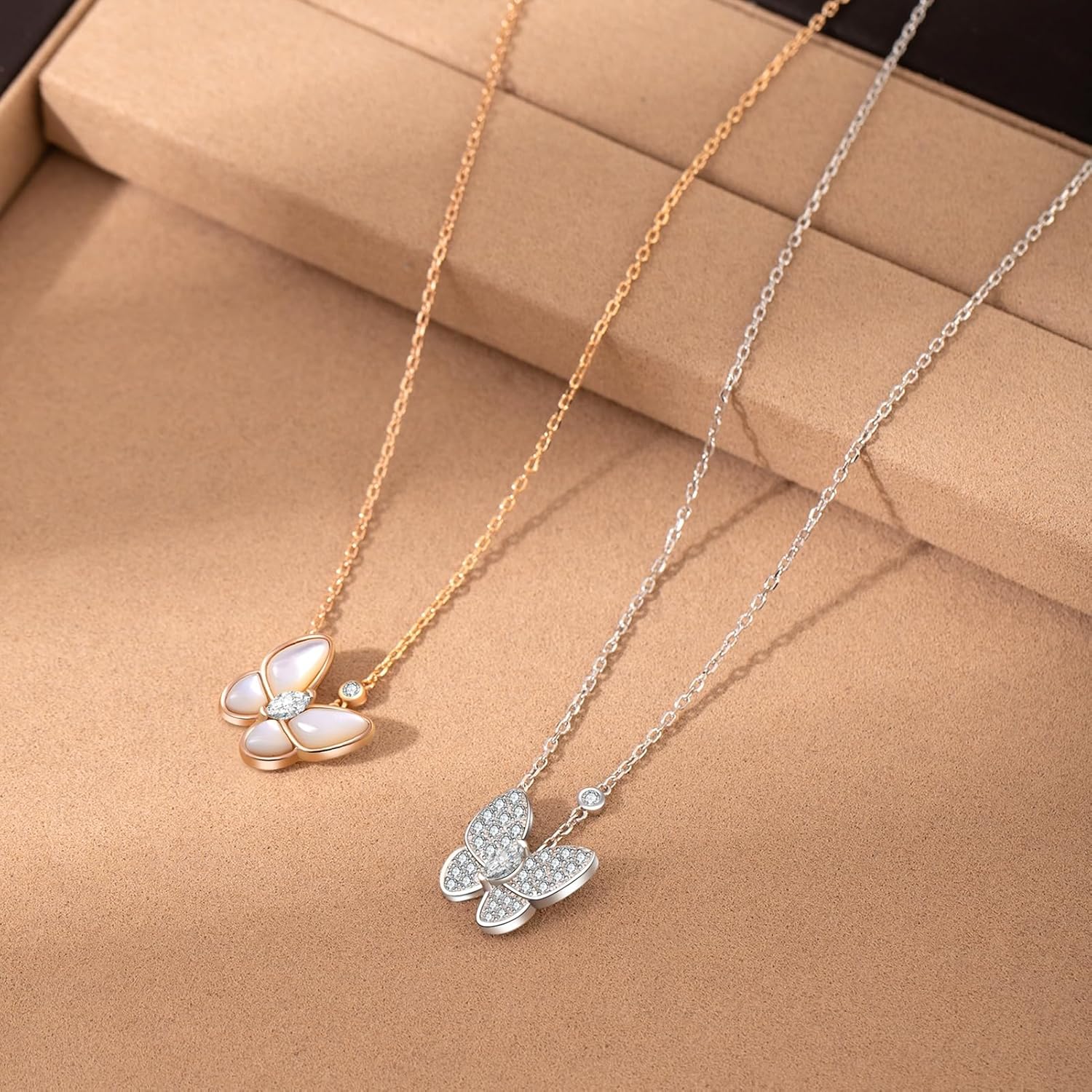 18K Rose Gold Butterfly Necklace – Elegant Pearl Pendant Jewelry, The Perfect Mother’s Day Gift for Wife, Mom, or Loved One. Includes Free Matching Brooch in Luxurious Gift Box.