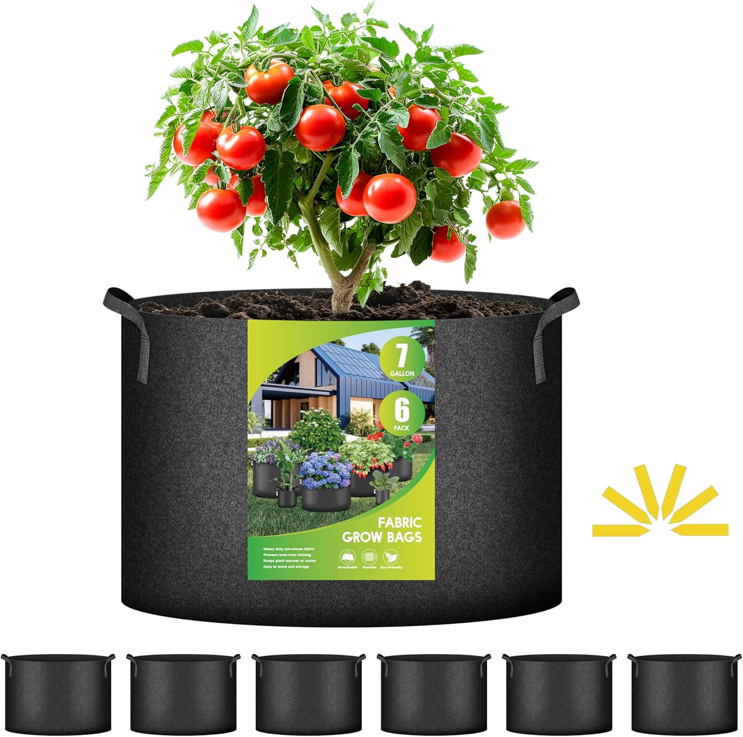 iPower Grow Bag 7 Gallon 6-Pack Heavy Duty Plant Pots, 300g Thick Nonwoven Fabric Containers Aeration with Nylon Handles, for Planting Vegetables, Fruits, Flowers, Black 2024 Version