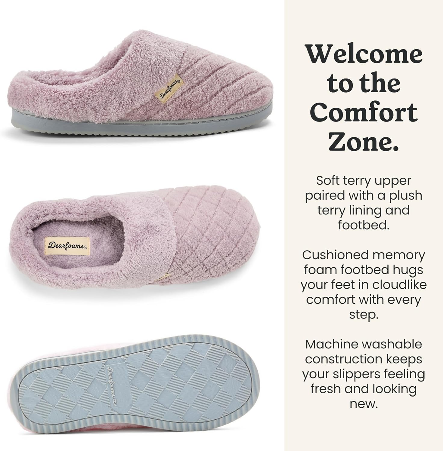 Dearfoams womens Memory Foam House Slippers - Libby Terry Clog With Wide Widths - Image 3