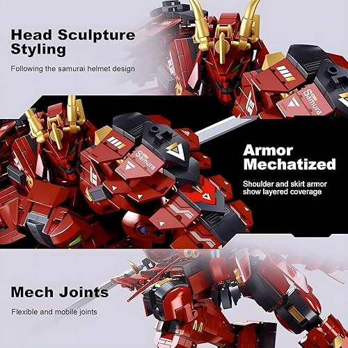 Miniatura 4 de HIGH GODO Samurai Mech Warrior - Juego de construcción de bloques de construcción de robot con espadas dobles, 923 piezas, regalo creativo