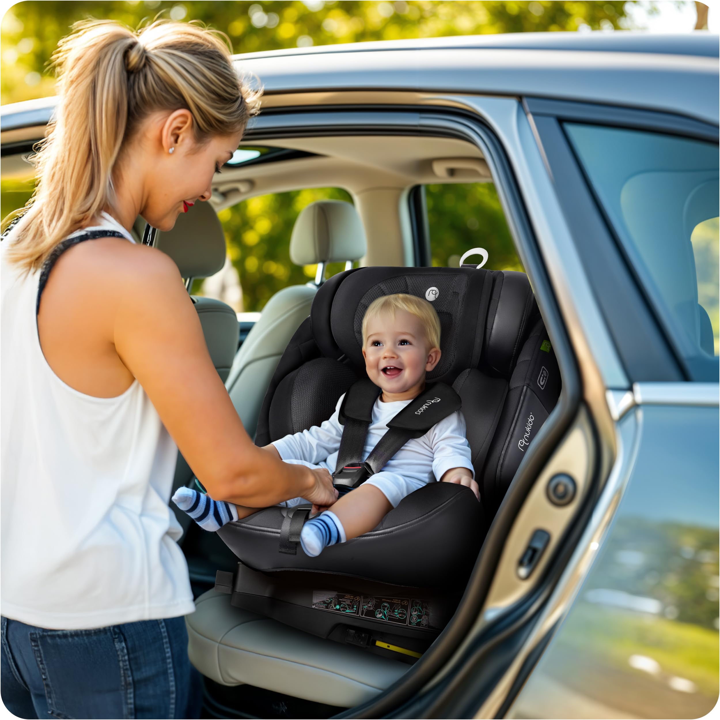 Nukido Kindersitz 360 Drehbar Autositz Kinder Kinderautositz i-Size ISOFIX 5 Punkt Sicherheitsgurt 0-12 Jahre Bis 36 kg Schwarz Aero Line
