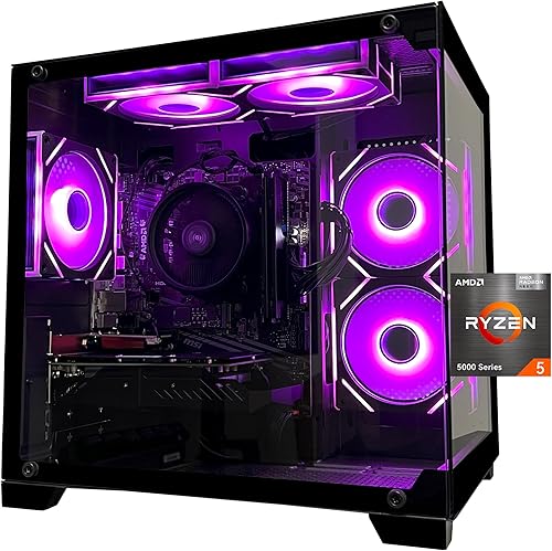 Computadora de escritorio para juegos, AMD Ryzen 5 5600, RTX3050 6GB, 32 GB de RAM y 1 TB M.2 NVMe PCle, ventilador ARGB, WiFi, consola de oficina