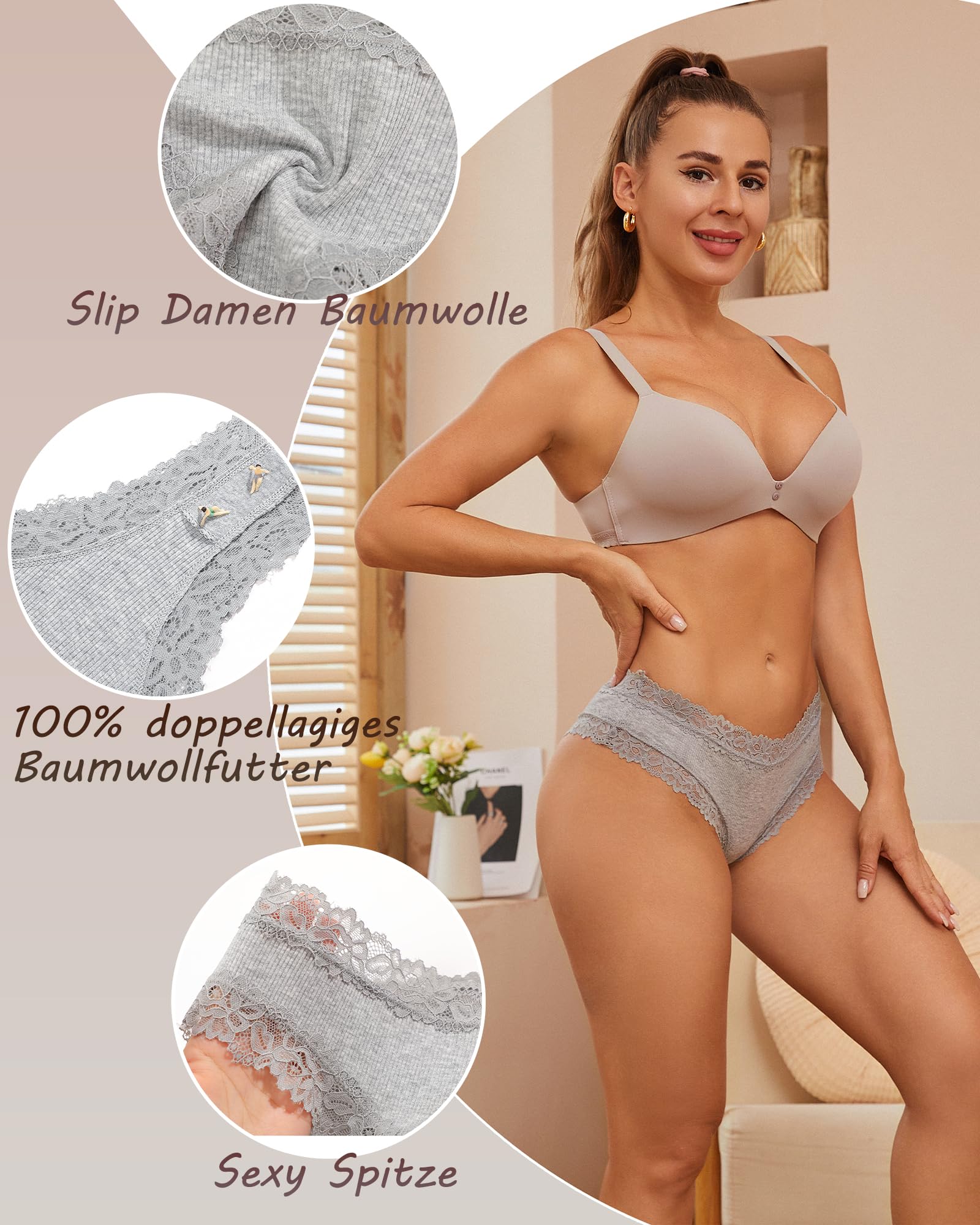 BeReady Mutande Brasiliana Donna Cotone Slip Donna Pizzo Set Mutandine Donna a Vita Bassa Intimo Donna Seducente Culotte Donna Cotone Underwear Pacco da 6