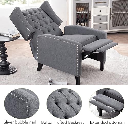 Miniatura 19 de Sillas reclinables para adultos, sofá reclinable ajustable con respaldo de ala con reposapiés extendido, sillas reclinables modernas de tela, sillas
