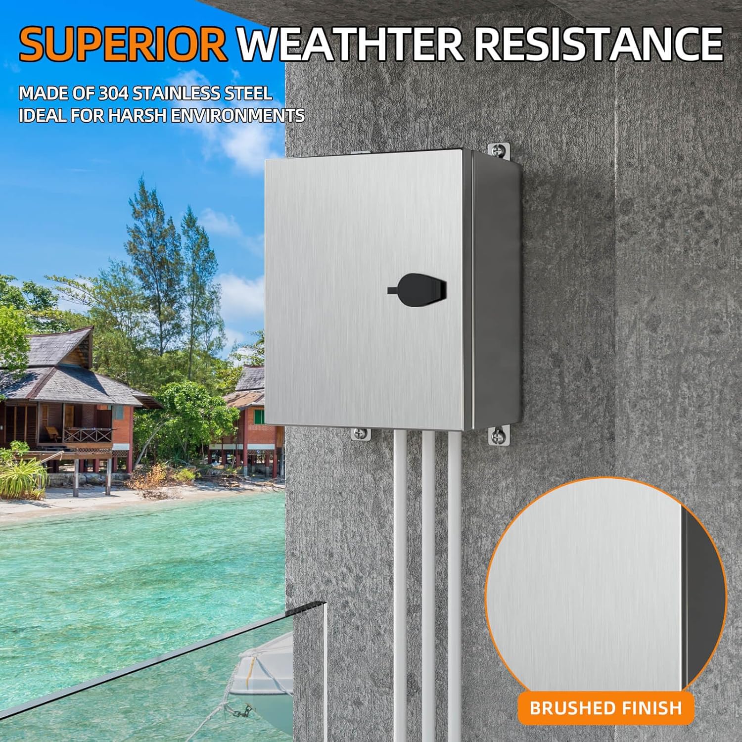 Stainless Steel Enclosure, IP65 Waterproof Electrical Box for Indoor and Outdoor Projects, Includes Mounting Plate and Wall Bracket 250×200×150mm (10"×8"×6")