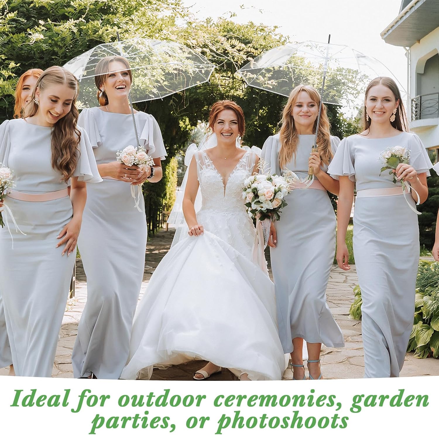 6 Pcs Wedding Umbrellas Bulk 41 Inch Wedding Stick Umbrellas with Wooden Handle for Bride Groom Photography Birthday Outdoor Interactive Events Guest Gifts